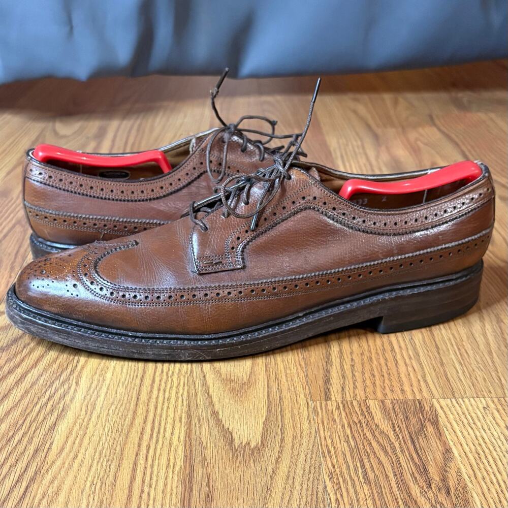 Vintage Florsheim Imperial L. Brown Scotchgrain Longwing Oxfords 11 A USA Made